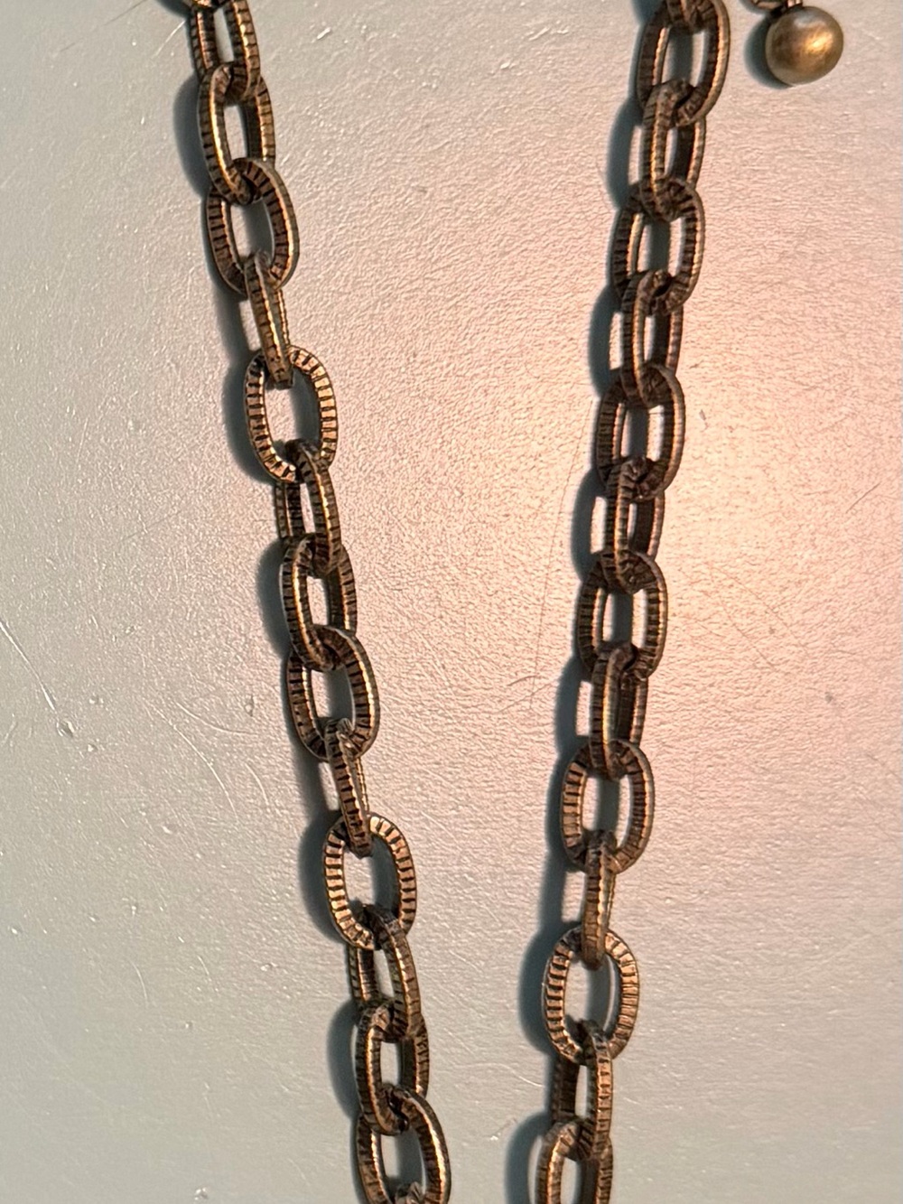 Textured Antique Gold Link Chain Necklace - Black & Grey Marbled Stone Pendant